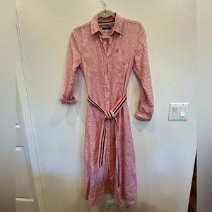 El Ganso Red & White Seersucker Button-Down Linen Dress EU 34/ USA 2